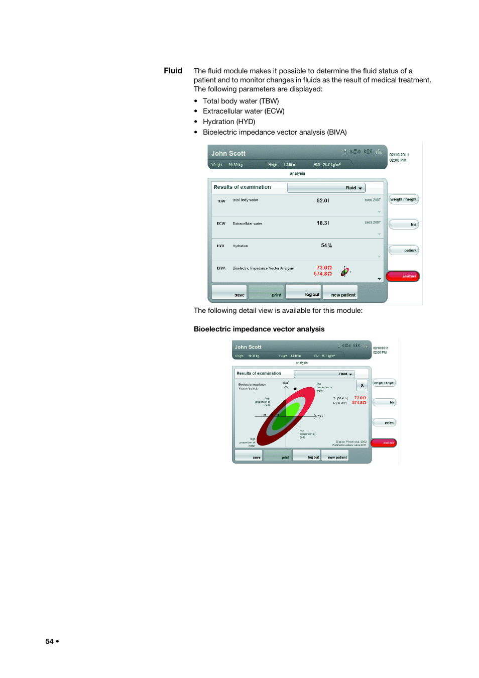 Fluid, Bioelectric impedance vector analysis | Seca 515 User Manual | Page 54 / 82