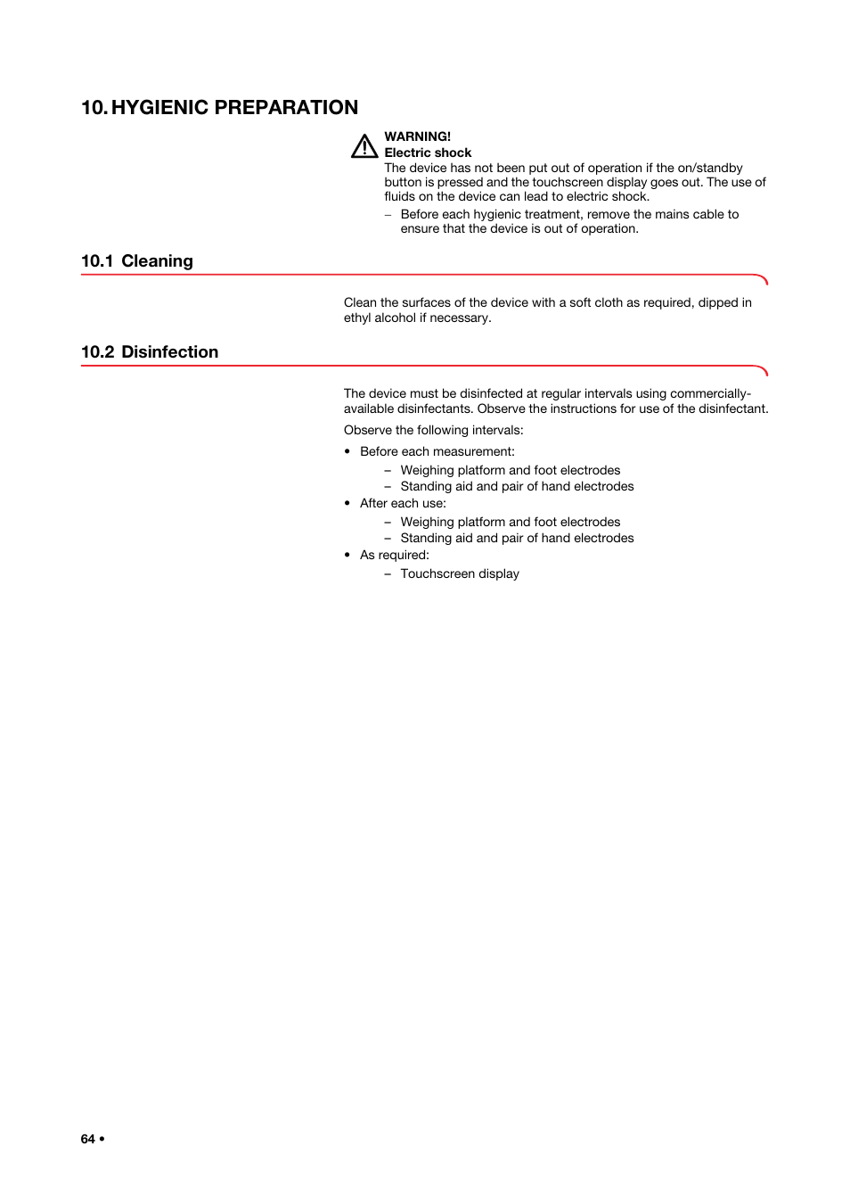 Hygienic preparation, 1 cleaning, 2 disinfection | 1 cleaning 10.2 disinfection | Seca 515 User Manual | Page 64 / 82