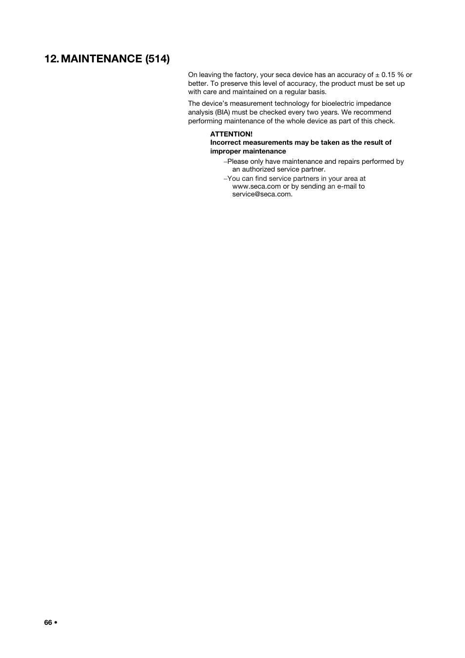 Maintenance (514) | Seca 515 User Manual | Page 66 / 82