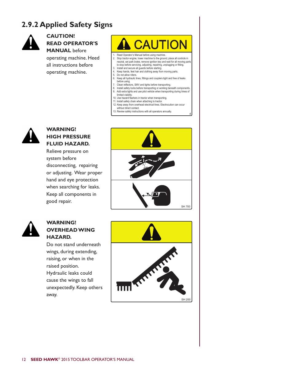 2 applied safety signs, Seed hawk | Seed Hawk TOOLBAR 2015 User Manual | Page 17 / 66