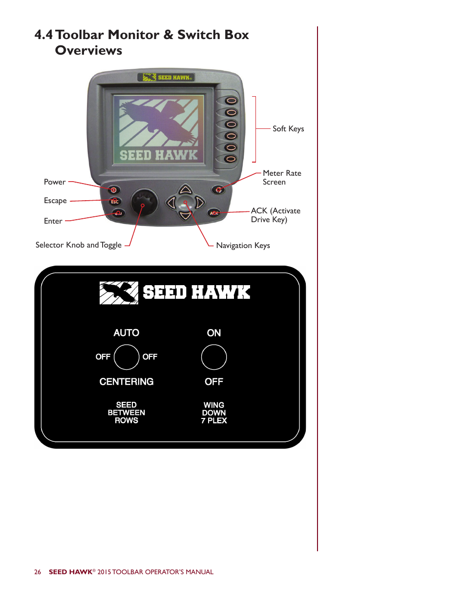 4 toolbar monitor & switch box overviews | Seed Hawk TOOLBAR 2015 User Manual | Page 31 / 66