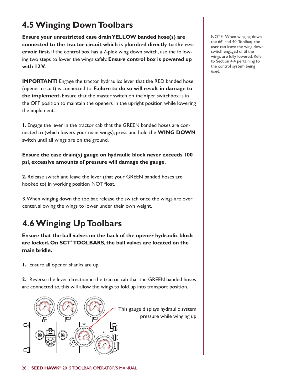 5 winging down toolbars 4.6 winging up toolbars, Seed hawk, 2015 toolbar operator’s manual | Seed Hawk TOOLBAR 2015 User Manual | Page 33 / 66