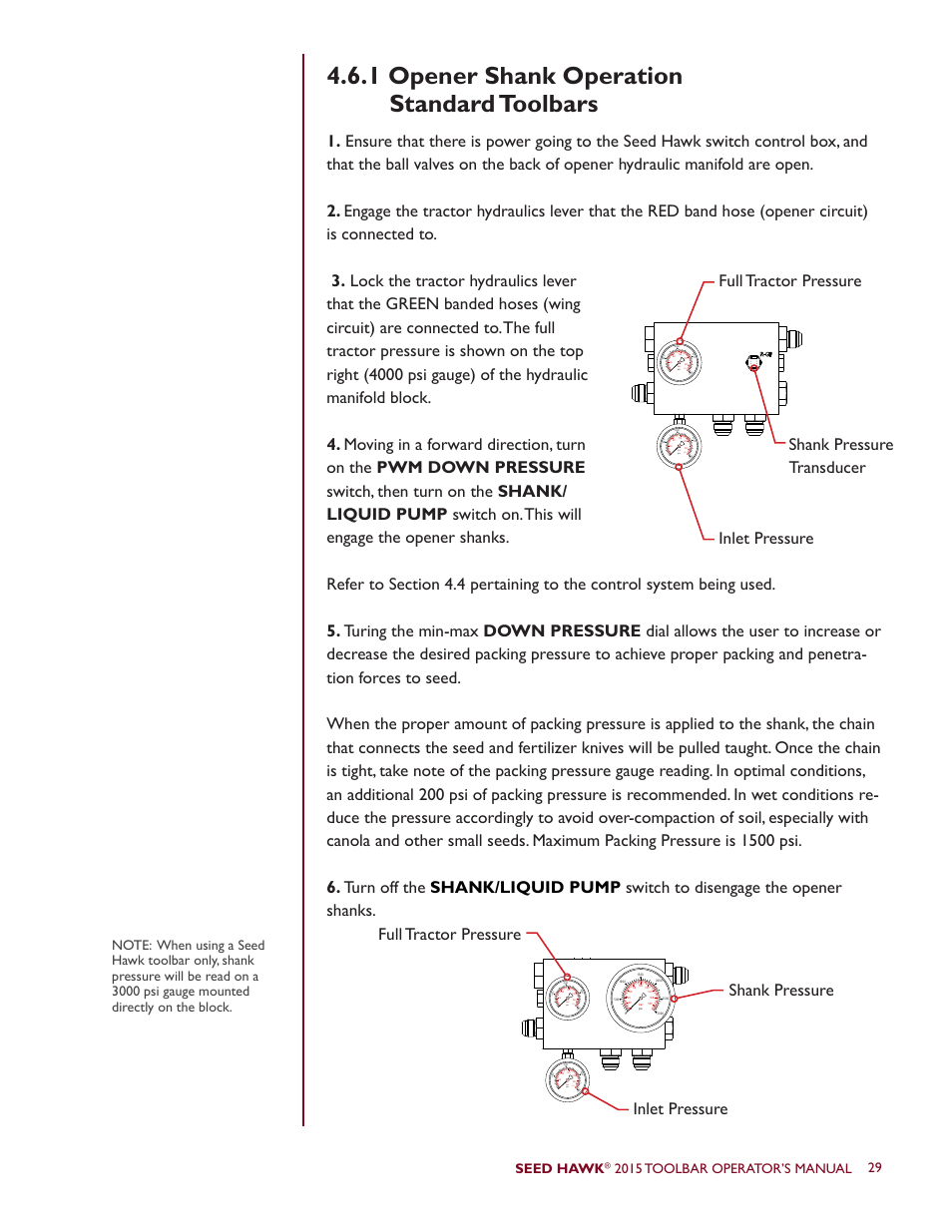 1 opener shank operation standard toolbars, Seed hawk, 2015 toolbar operator’s manual | Seed Hawk TOOLBAR 2015 User Manual | Page 34 / 66