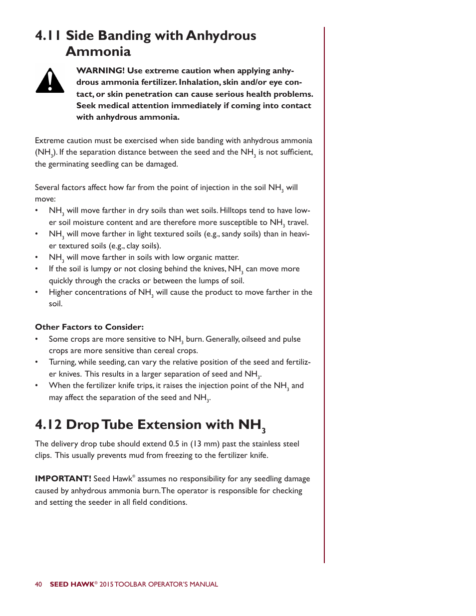 11 side banding with anhydrous ammonia, 12 drop tube extension with nh | Seed Hawk TOOLBAR 2015 User Manual | Page 45 / 66