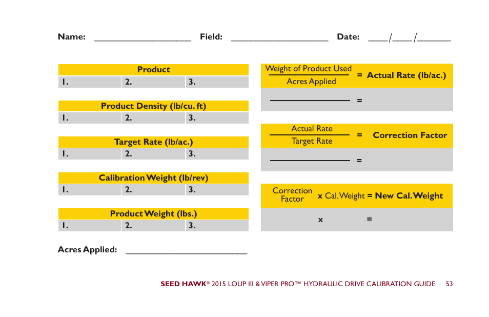 Seed Hawk LOUP III & VIPER PRO 2015 - Hydraulic Drive Calibration Guide User Manual | Page 58 / 70