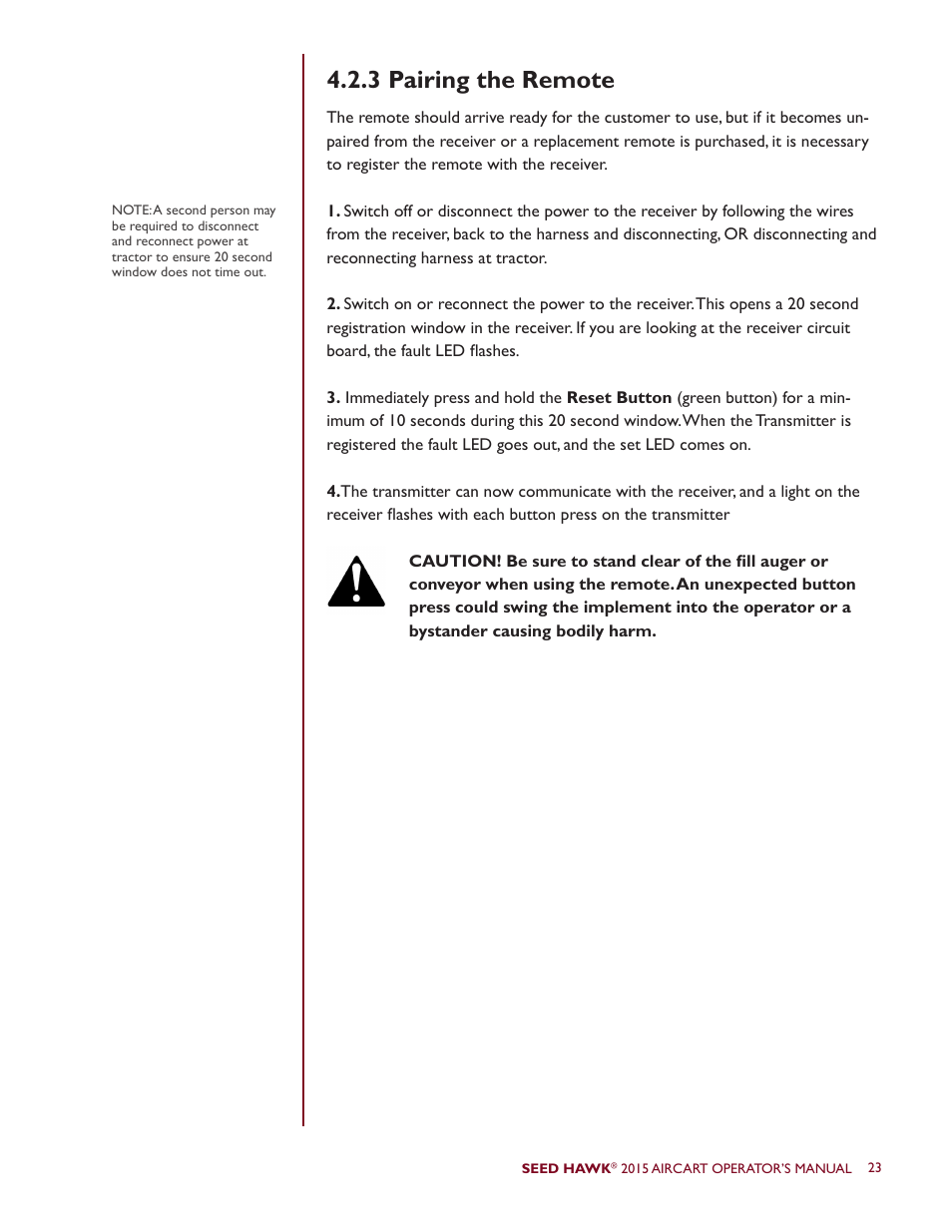 3 pairing the remote | Seed Hawk AIRCART 2015 User Manual | Page 28 / 98