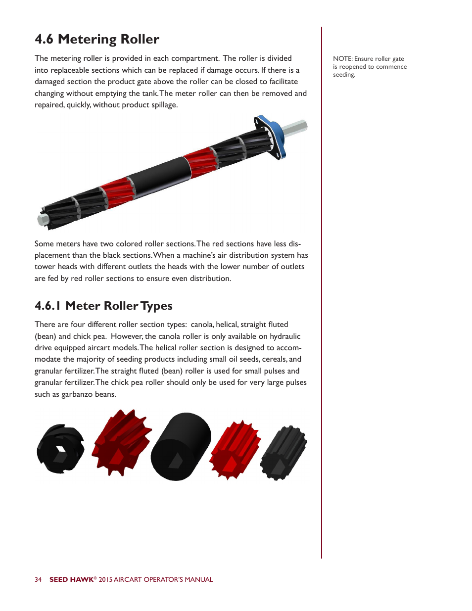 6 metering roller, 1 meter roller types | Seed Hawk AIRCART 2015 User Manual | Page 39 / 98