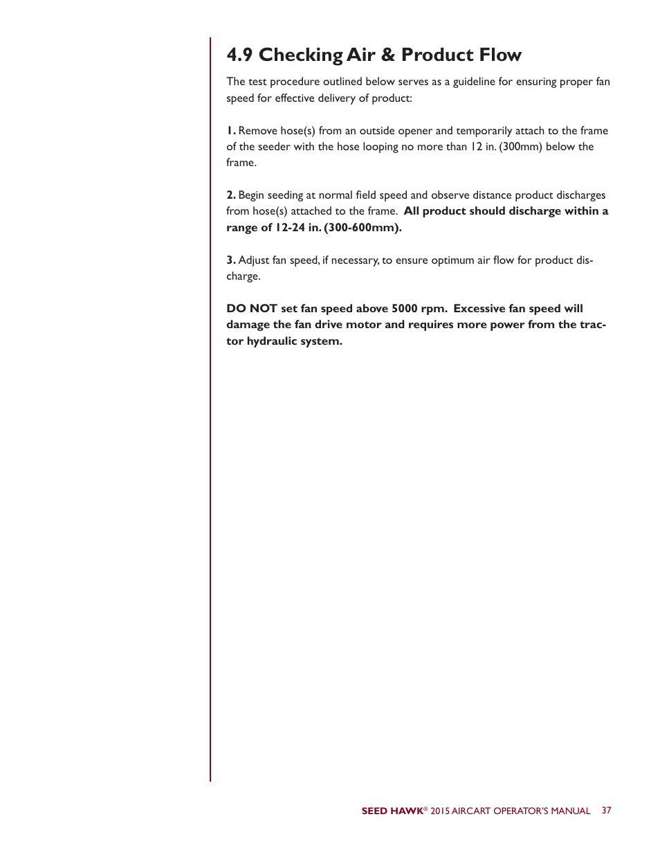 9 checking air & product flow | Seed Hawk AIRCART 2015 User Manual | Page 42 / 98