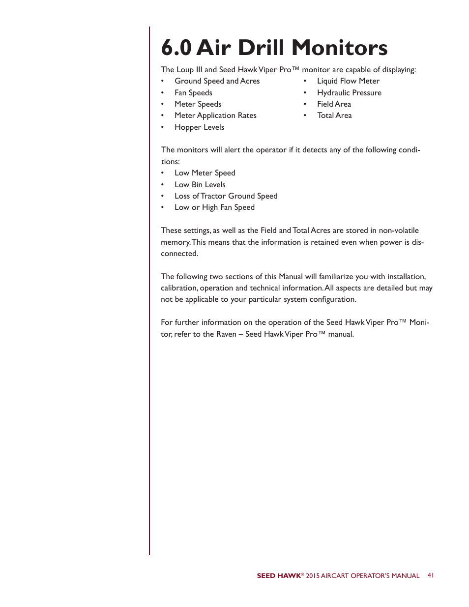 0 air drill monitors | Seed Hawk AIRCART 2015 User Manual | Page 46 / 98