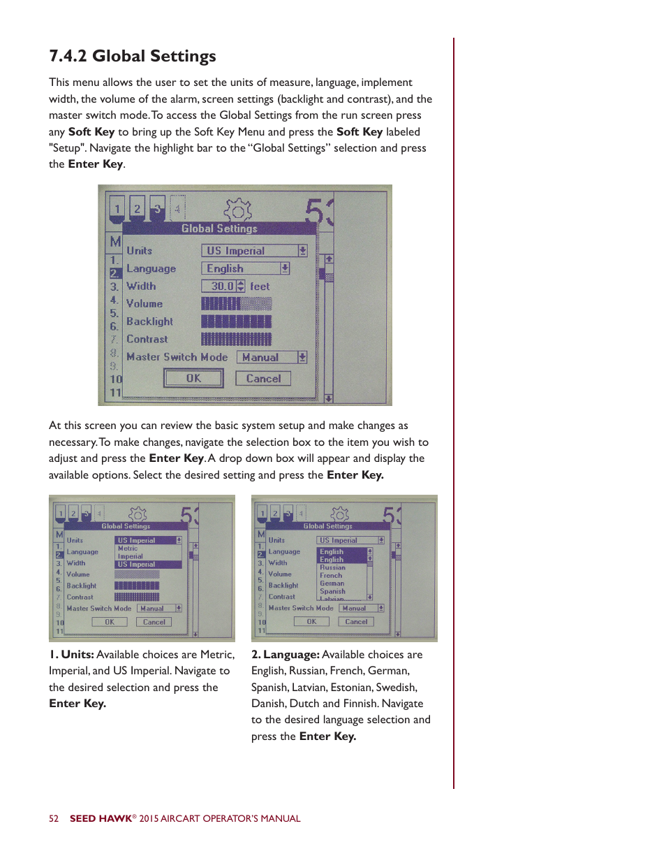 2 global settings | Seed Hawk AIRCART 2015 User Manual | Page 57 / 98