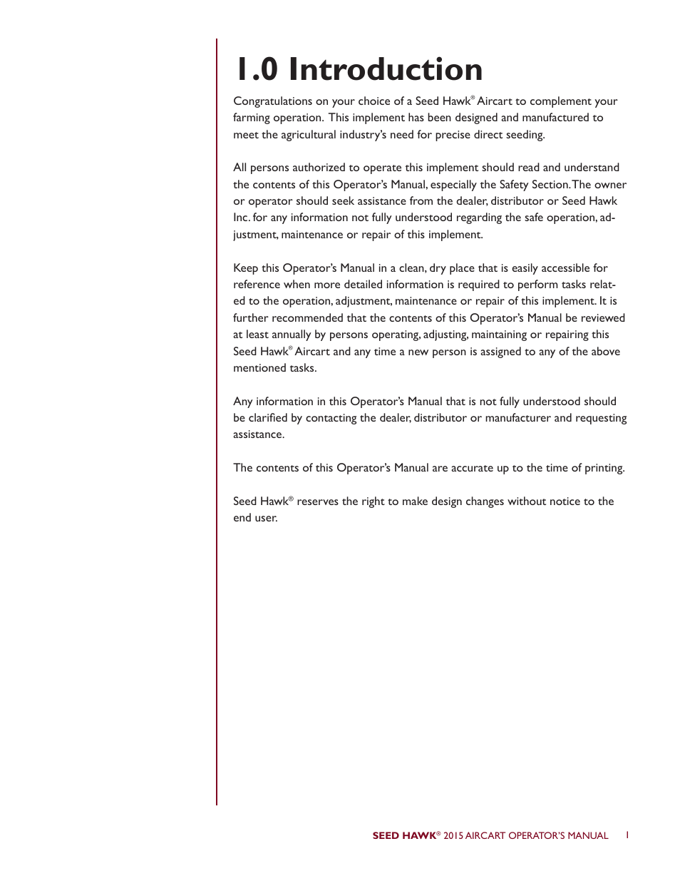 0 introduction | Seed Hawk AIRCART 2015 User Manual | Page 6 / 98