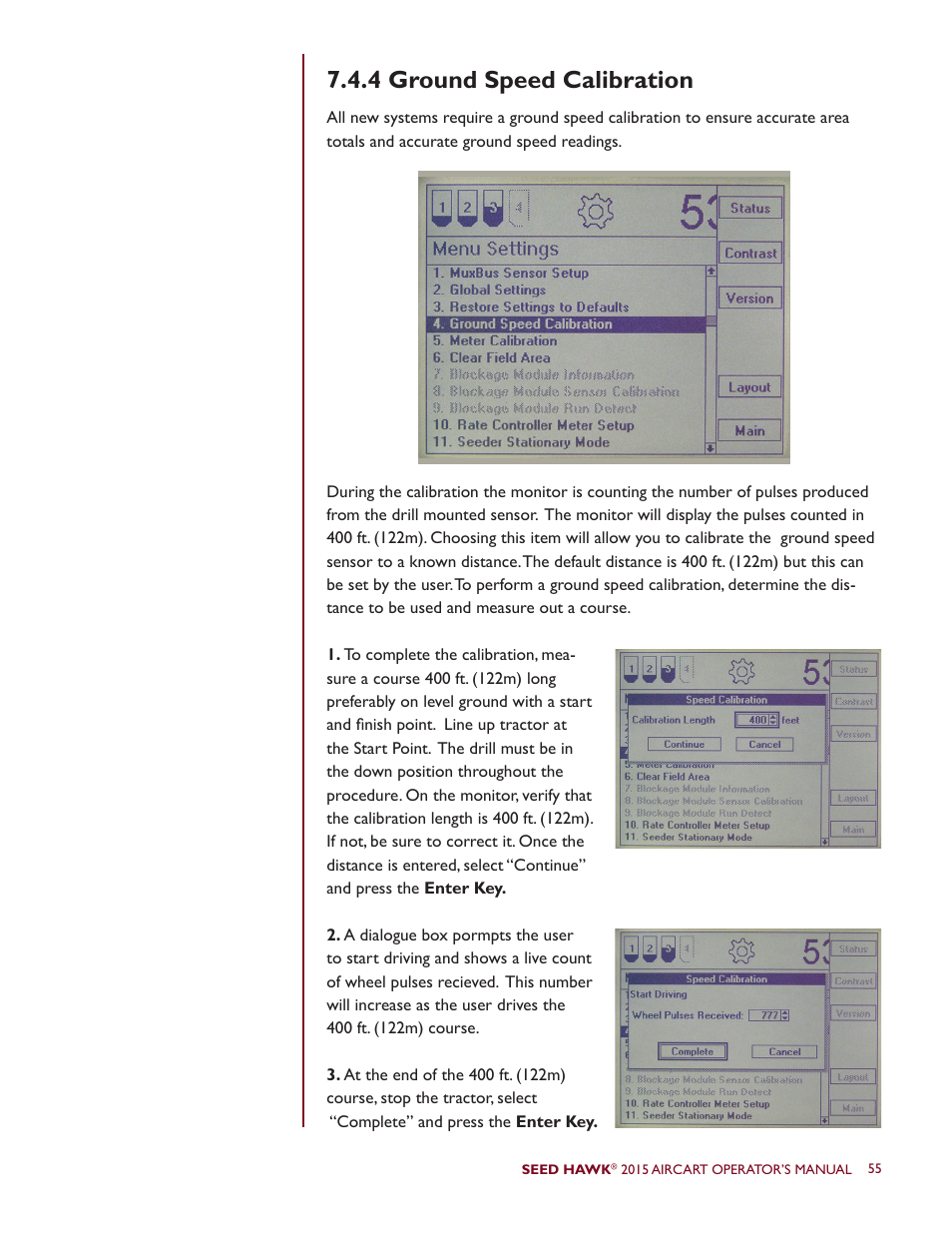 4 ground speed calibration | Seed Hawk AIRCART 2015 User Manual | Page 60 / 98