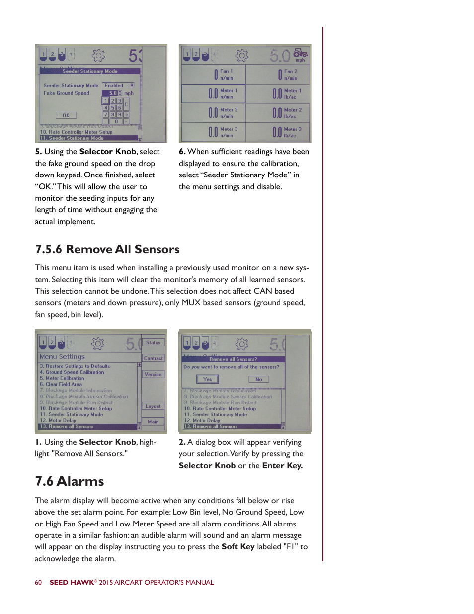 6 alarms, 6 remove all sensors | Seed Hawk AIRCART 2015 User Manual | Page 65 / 98