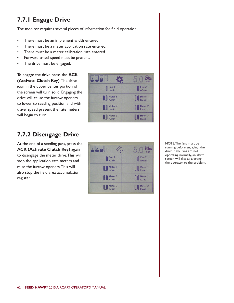 1 engage drive, 2 disengage drive | Seed Hawk AIRCART 2015 User Manual | Page 67 / 98