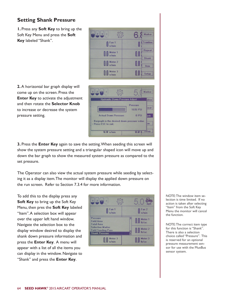 Setting shank pressure | Seed Hawk AIRCART 2015 User Manual | Page 69 / 98