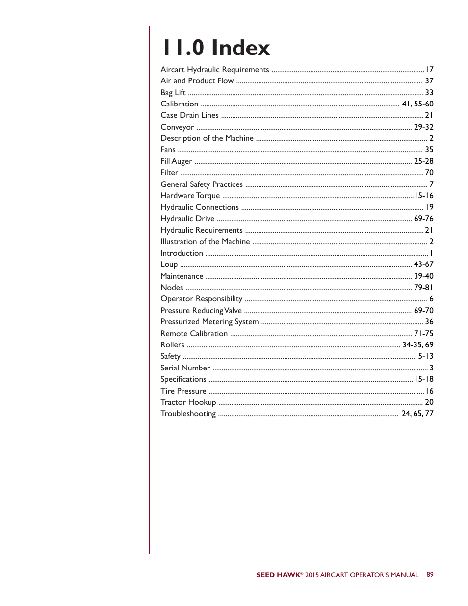 0 index | Seed Hawk AIRCART 2015 User Manual | Page 94 / 98
