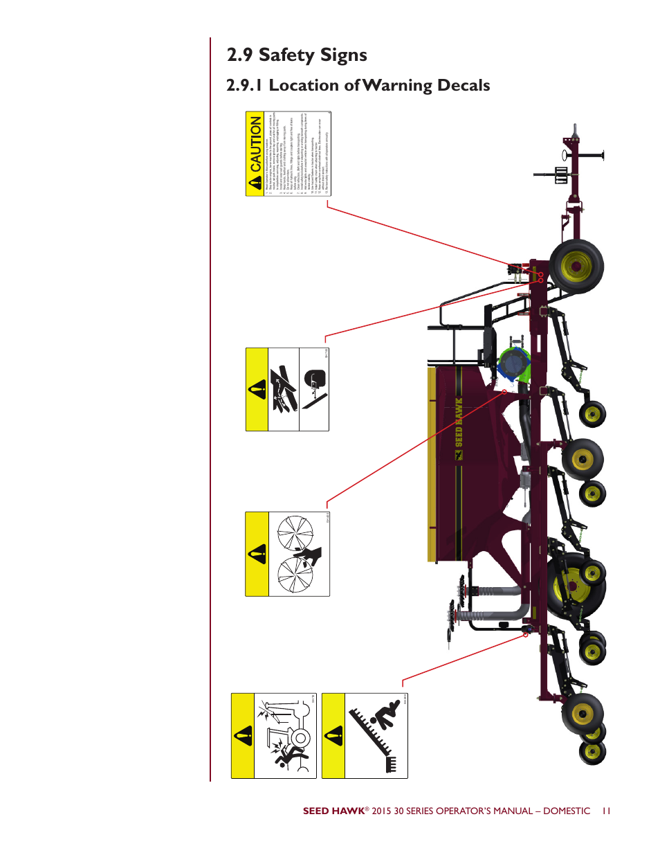 9 safety signs, 1 location of warning decals, Seed hawk | Seed Hawk 30 SERIES 2015 User Manual | Page 16 / 98