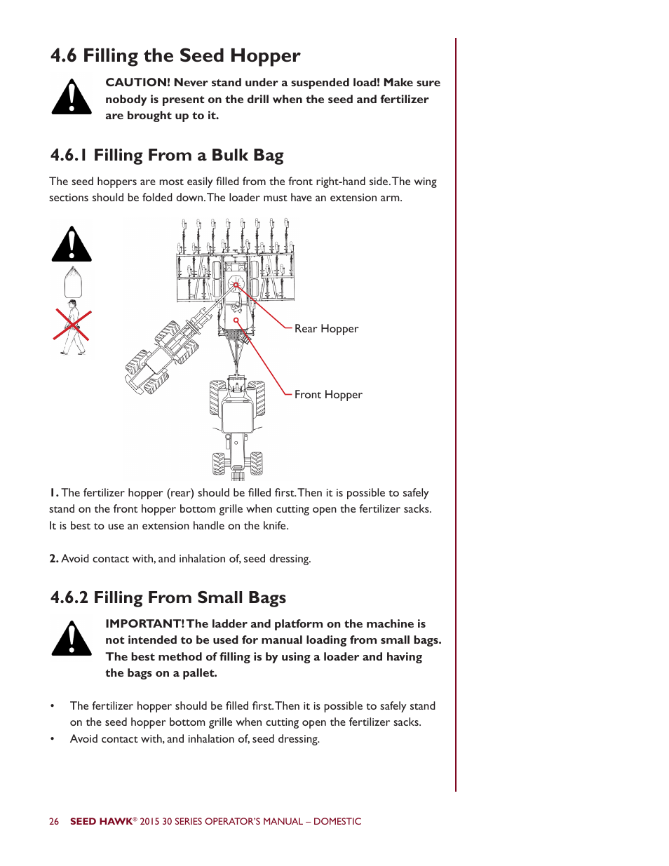 6 filling the seed hopper | Seed Hawk 30 SERIES 2015 User Manual | Page 31 / 98