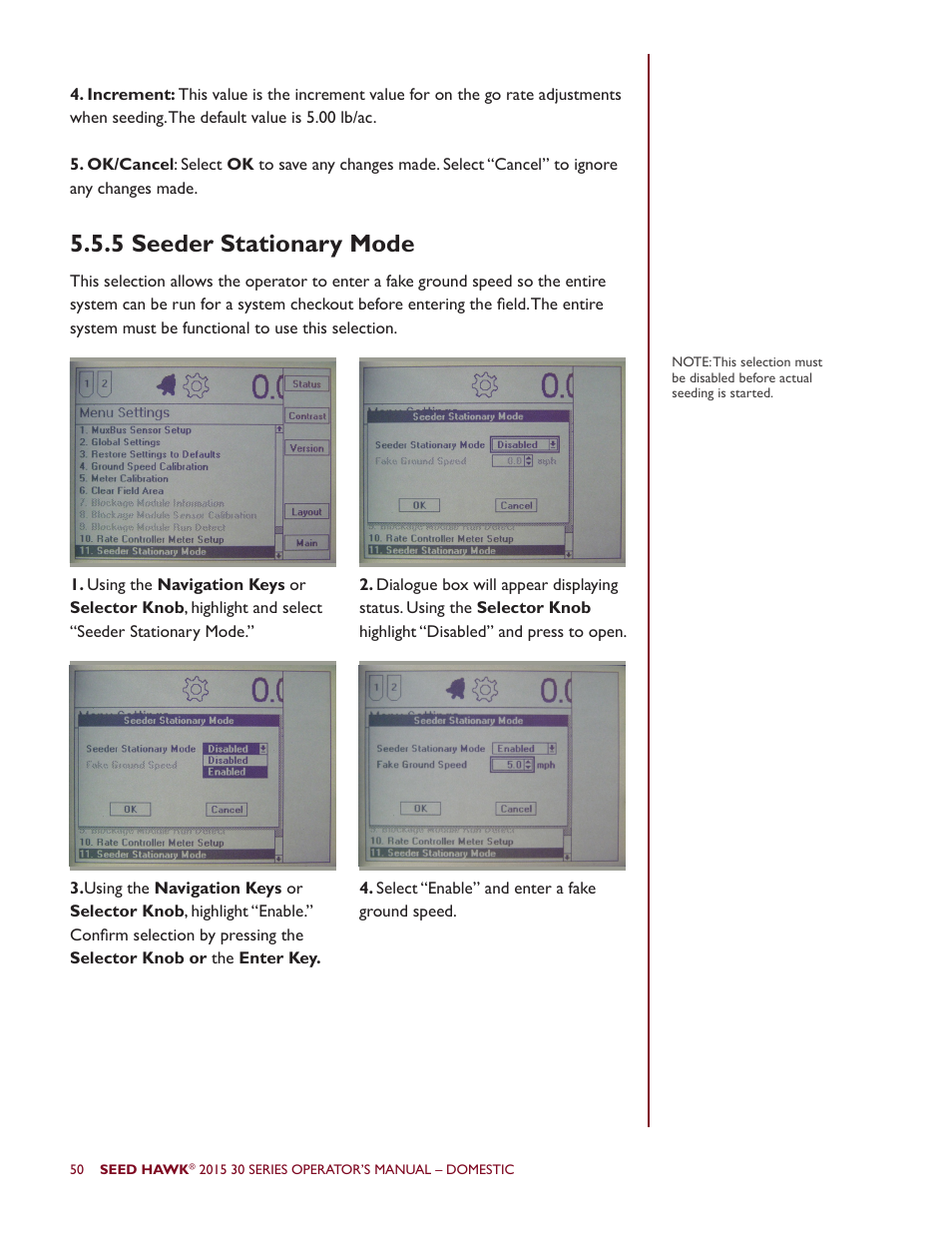 5 seeder stationary mode | Seed Hawk 30 SERIES 2015 User Manual | Page 55 / 98