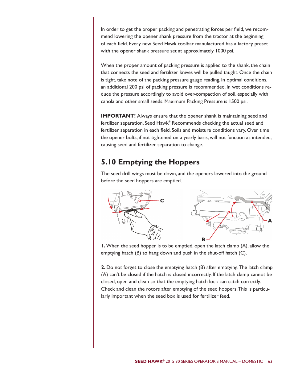 10 emptying the hoppers | Seed Hawk 30 SERIES 2015 User Manual | Page 68 / 98