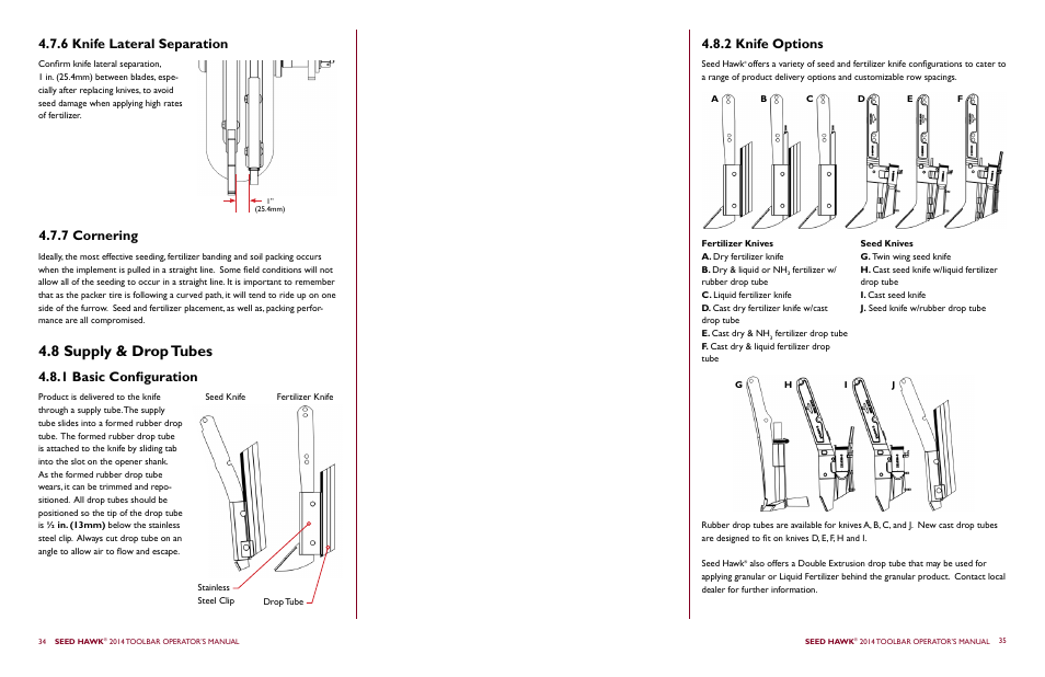 8 supply & drop tubes, 2 knife options | Seed Hawk TOOLBAR 2014 User Manual | Page 21 / 57