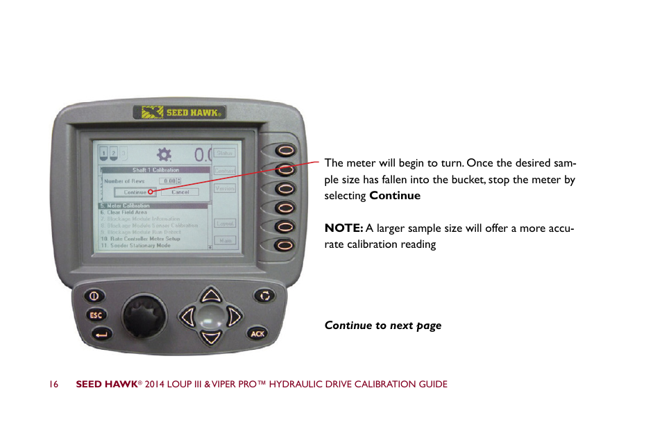 Seed Hawk LOUP III & VIPER PRO 2014 - Hydraulic Drive Calibration Guide User Manual | Page 22 / 72