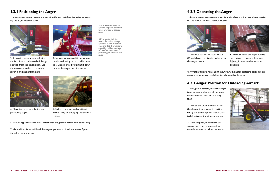1 positioning the auger | Seed Hawk AIRCART 2014 User Manual | Page 17 / 51