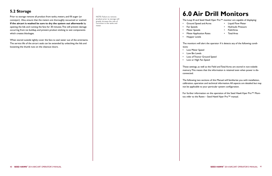 0 air drill monitors, 2 storage | Seed Hawk AIRCART 2014 User Manual | Page 24 / 51