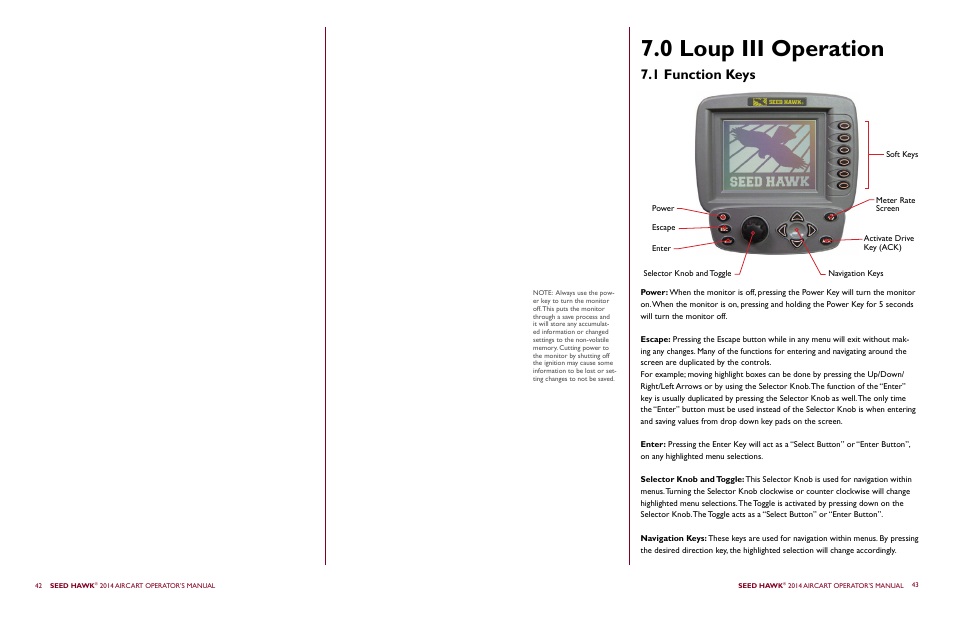 0 loup iii operation, 1 function keys | Seed Hawk AIRCART 2014 User Manual | Page 25 / 51