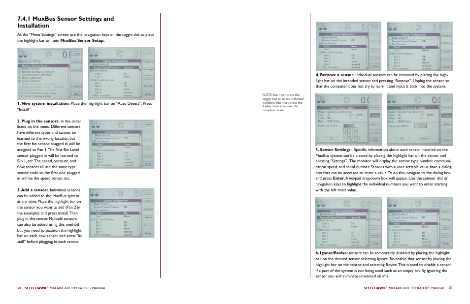 1 muxbus sensor settings and installation | Seed Hawk AIRCART 2014 User Manual | Page 29 / 51