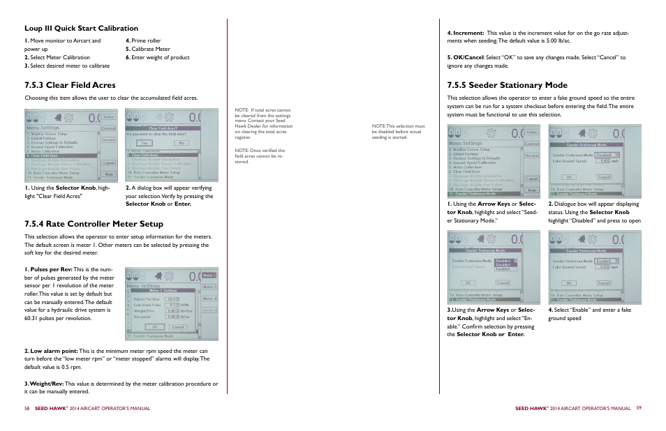 5 seeder stationary mode, Loup iii quick start calibration | Seed Hawk AIRCART 2014 User Manual | Page 33 / 51