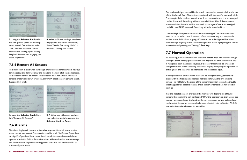 6 alarms, 7 normal operation, 6 remove all sensors | Seed Hawk AIRCART 2014 User Manual | Page 34 / 51