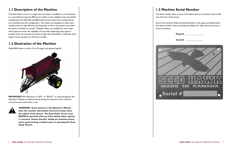 3 machine serial number | Seed Hawk AIRCART 2014 User Manual | Page 5 / 51