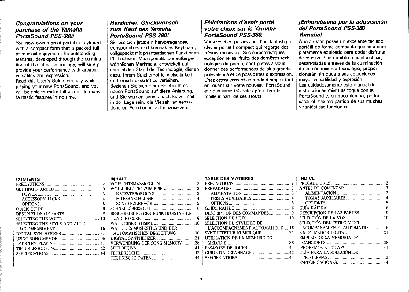 Yamaha PSS-380 User Manual | Page 2 / 47