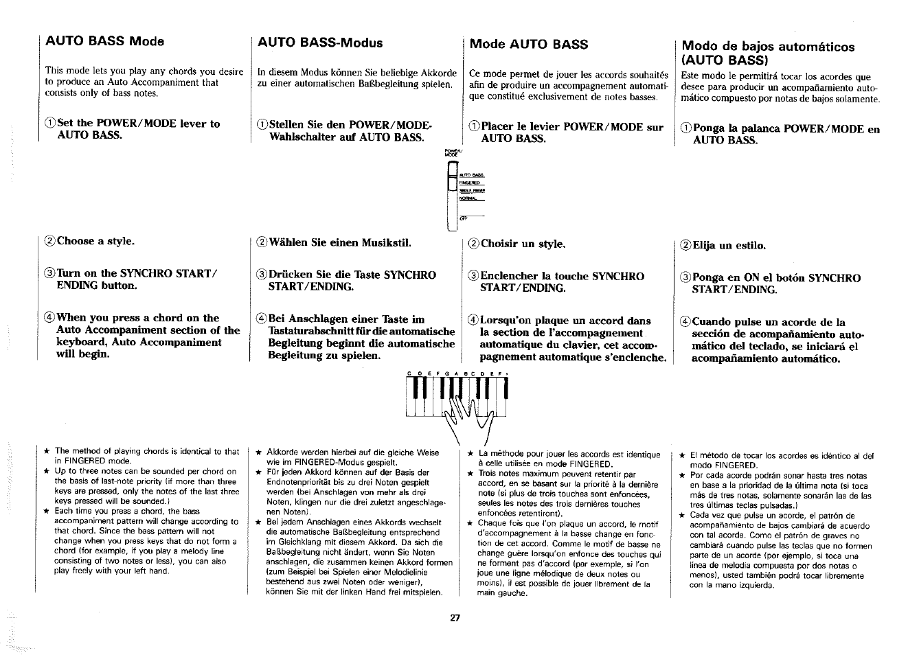 Modo de bajos automáticos (auto bass) | Yamaha PSS-380 User Manual | Page 28 / 47