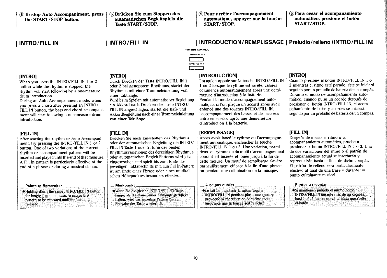 Limtro/fill in, Intro/fill in | Yamaha PSS-380 User Manual | Page 29 / 47