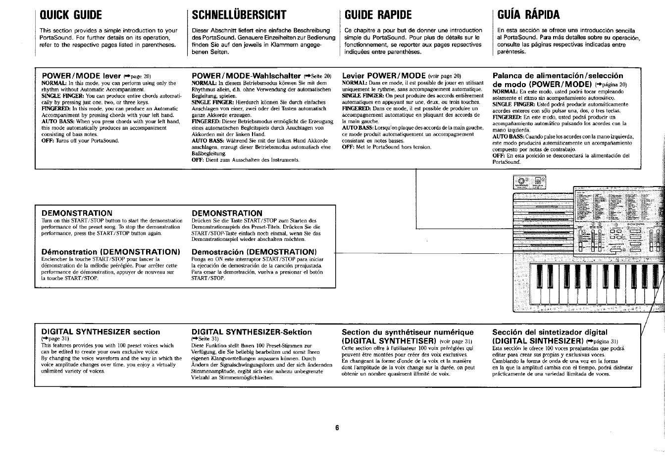 Quick guide, Schnellübersicht, Guide rapide | Guia rapida, Guía rápida | Yamaha PSS-380 User Manual | Page 7 / 47