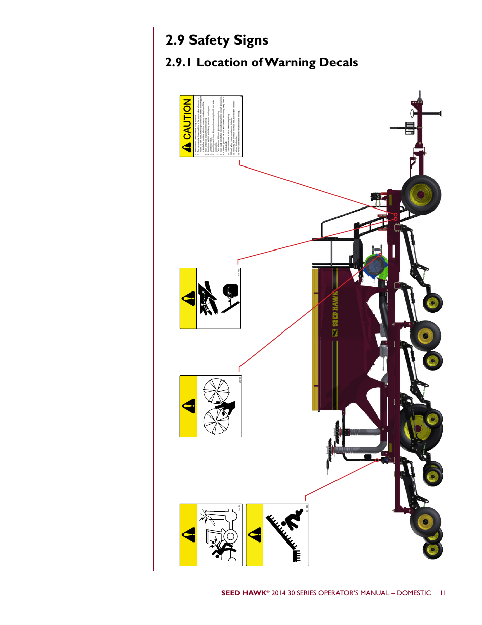 9 safety signs, 1 location of warning decals, Seed hawk | Seed Hawk 30 SERIES 2014 User Manual | Page 17 / 104