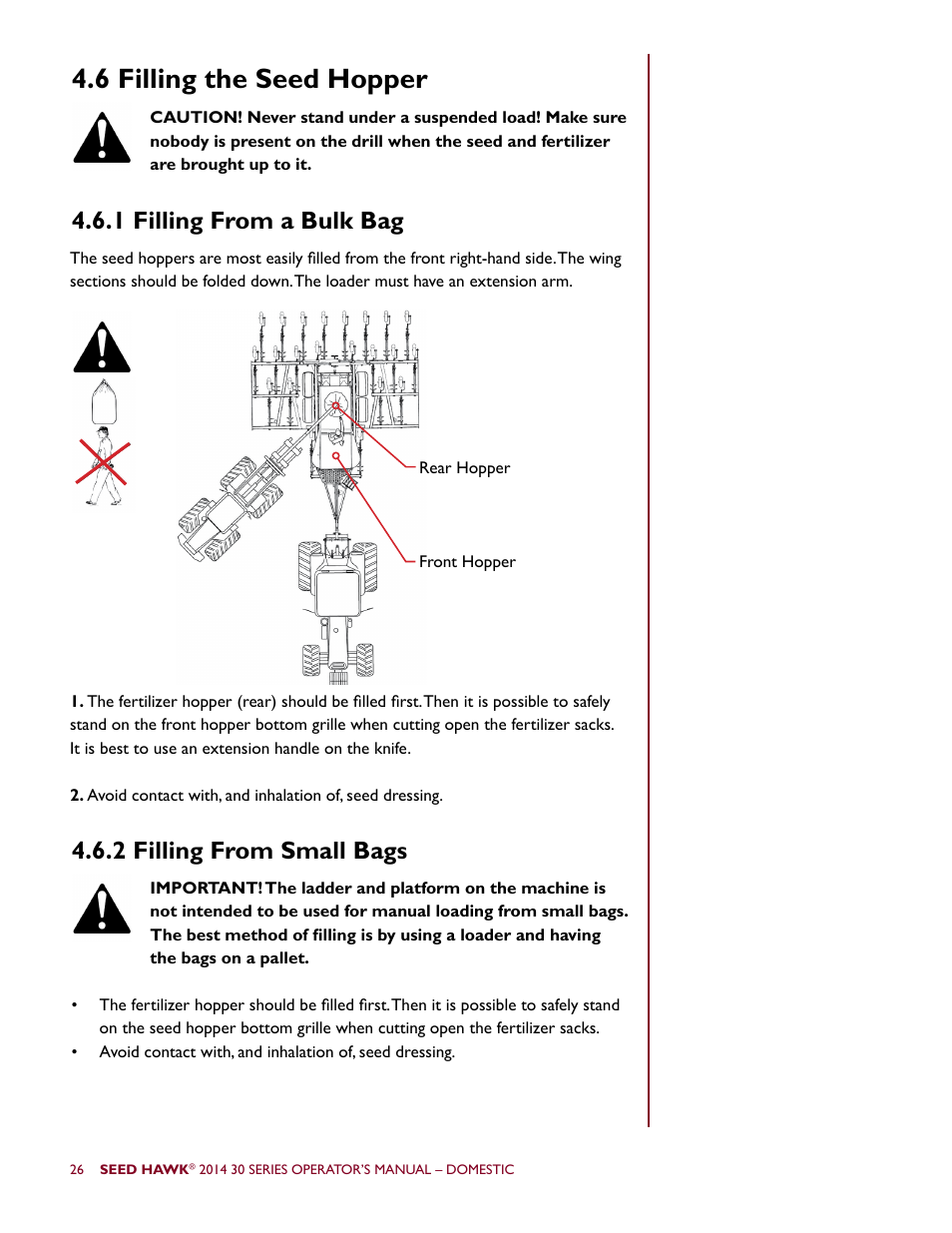 6 filling the seed hopper | Seed Hawk 30 SERIES 2014 User Manual | Page 32 / 104
