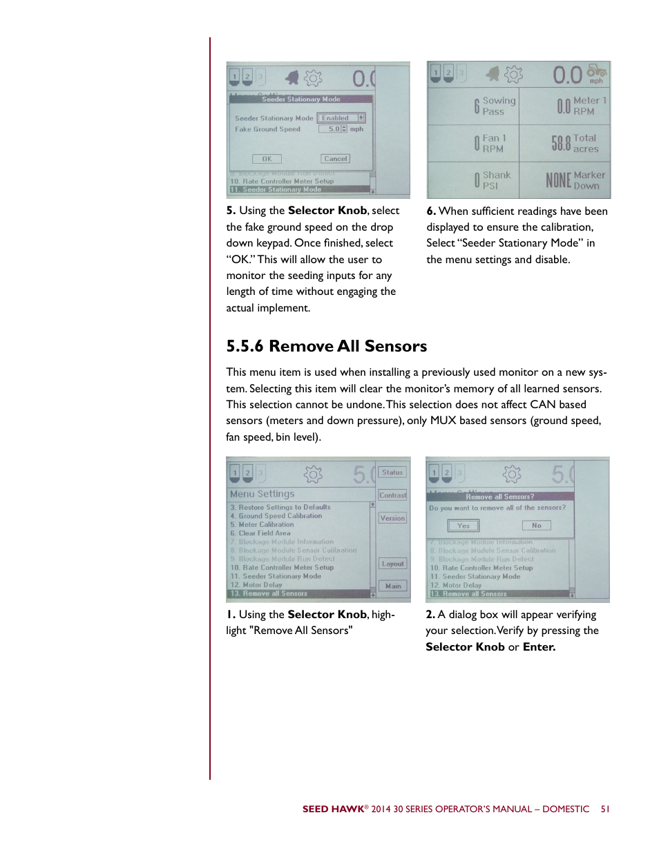 6 remove all sensors | Seed Hawk 30 SERIES 2014 User Manual | Page 57 / 104
