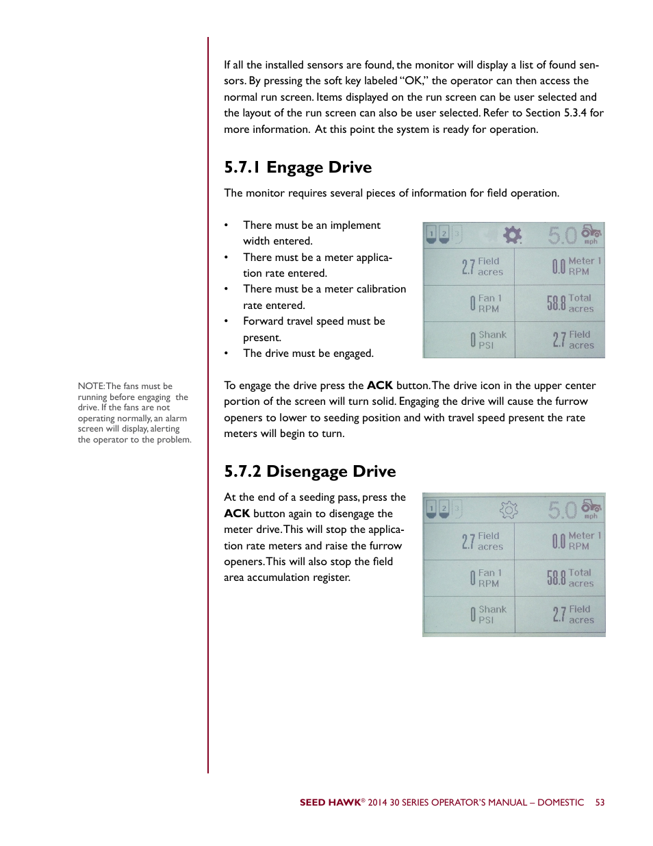 1 engage drive, 2 disengage drive | Seed Hawk 30 SERIES 2014 User Manual | Page 59 / 104