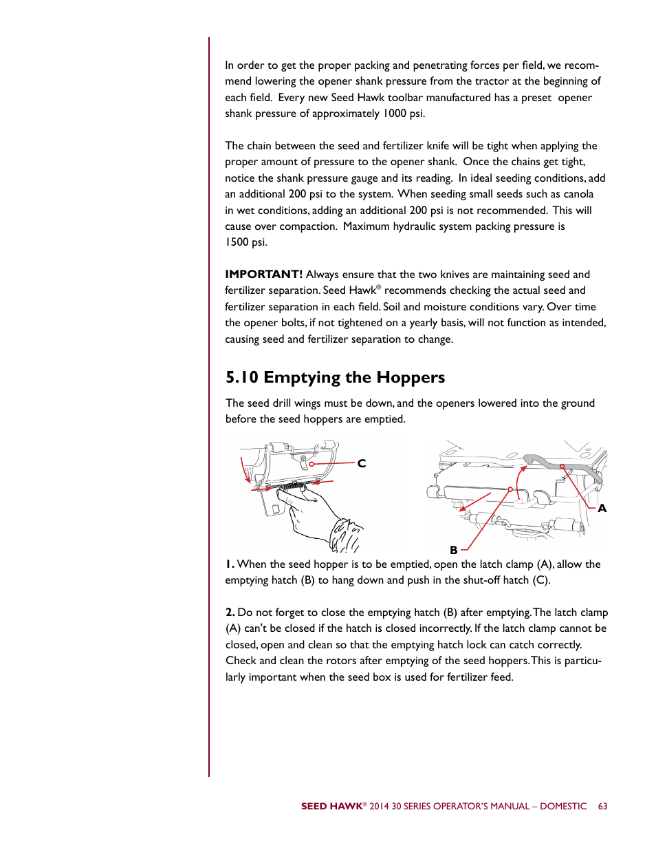 10 emptying the hoppers | Seed Hawk 30 SERIES 2014 User Manual | Page 69 / 104