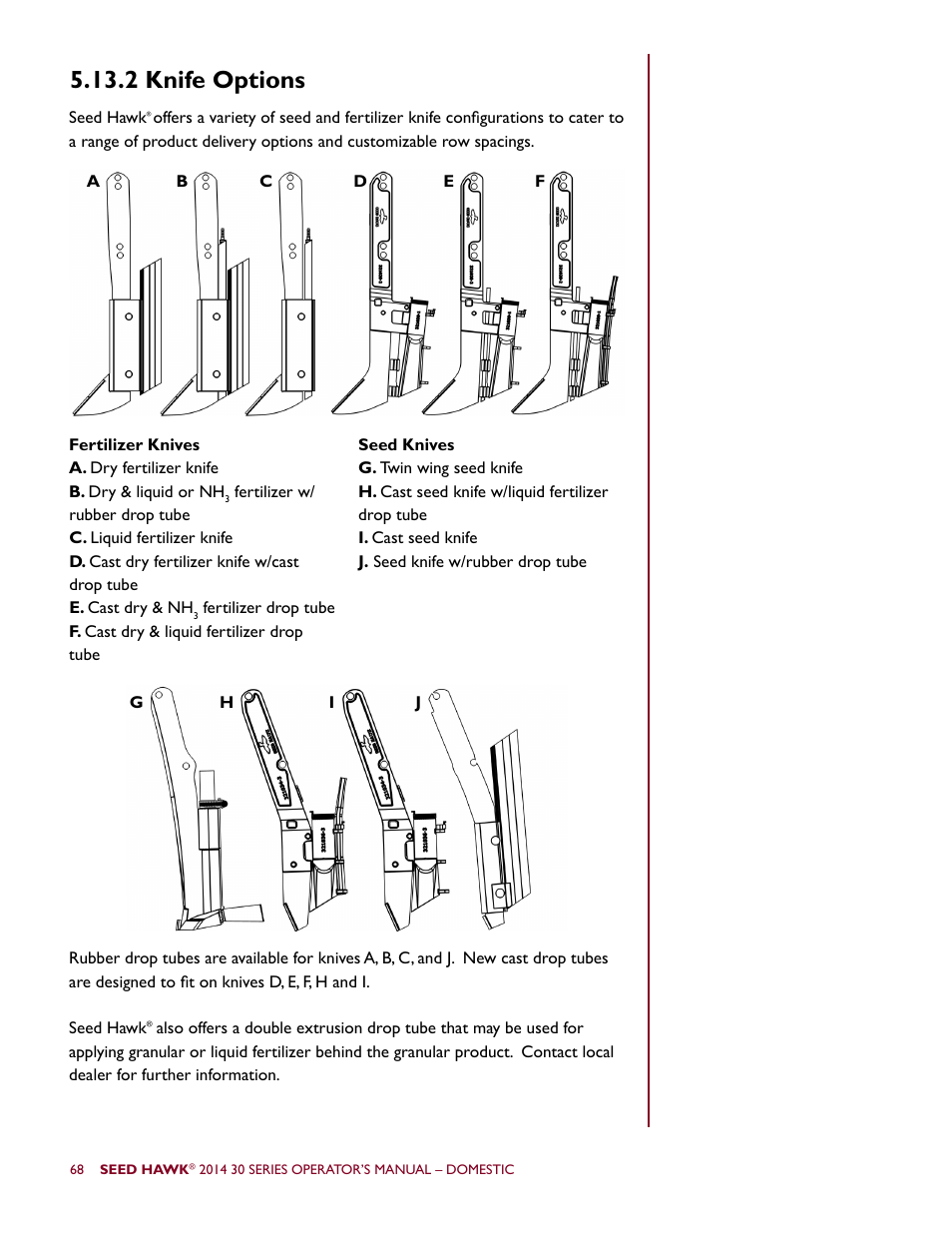 2 knife options | Seed Hawk 30 SERIES 2014 User Manual | Page 74 / 104