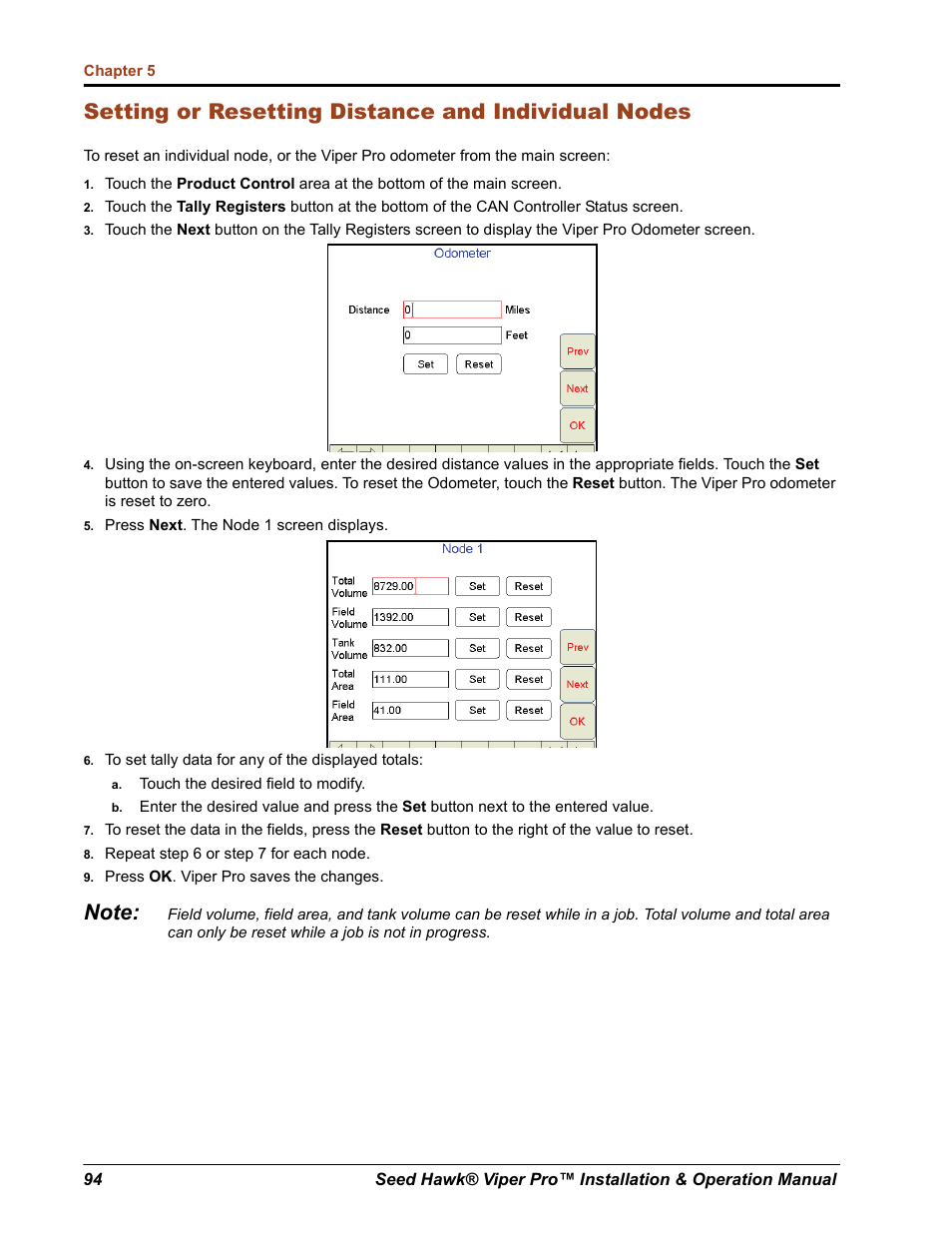 Setting or resetting distance and individual nodes | Seed Hawk Raven 2012 User Manual | Page 106 / 286