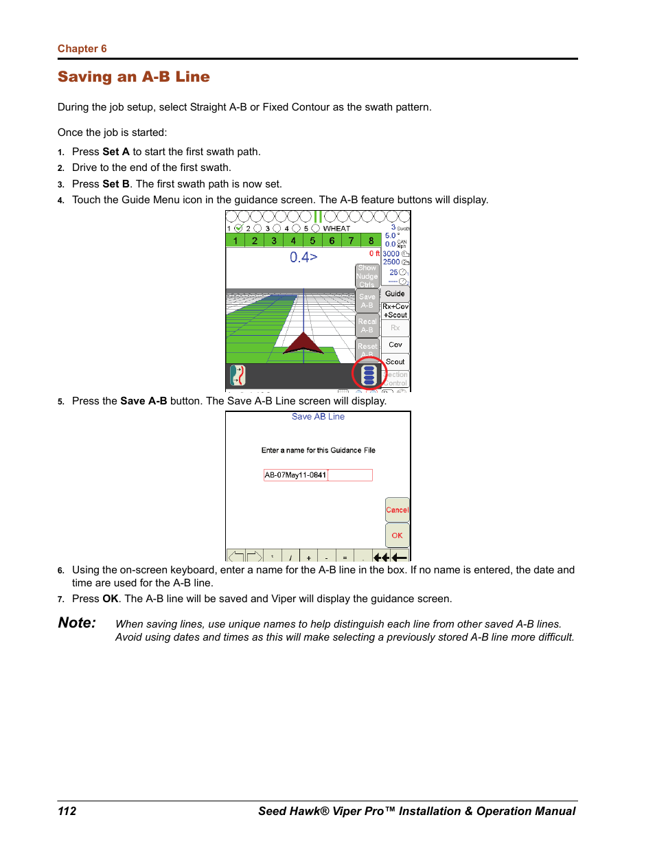Saving an a-b line | Seed Hawk Raven 2012 User Manual | Page 124 / 286