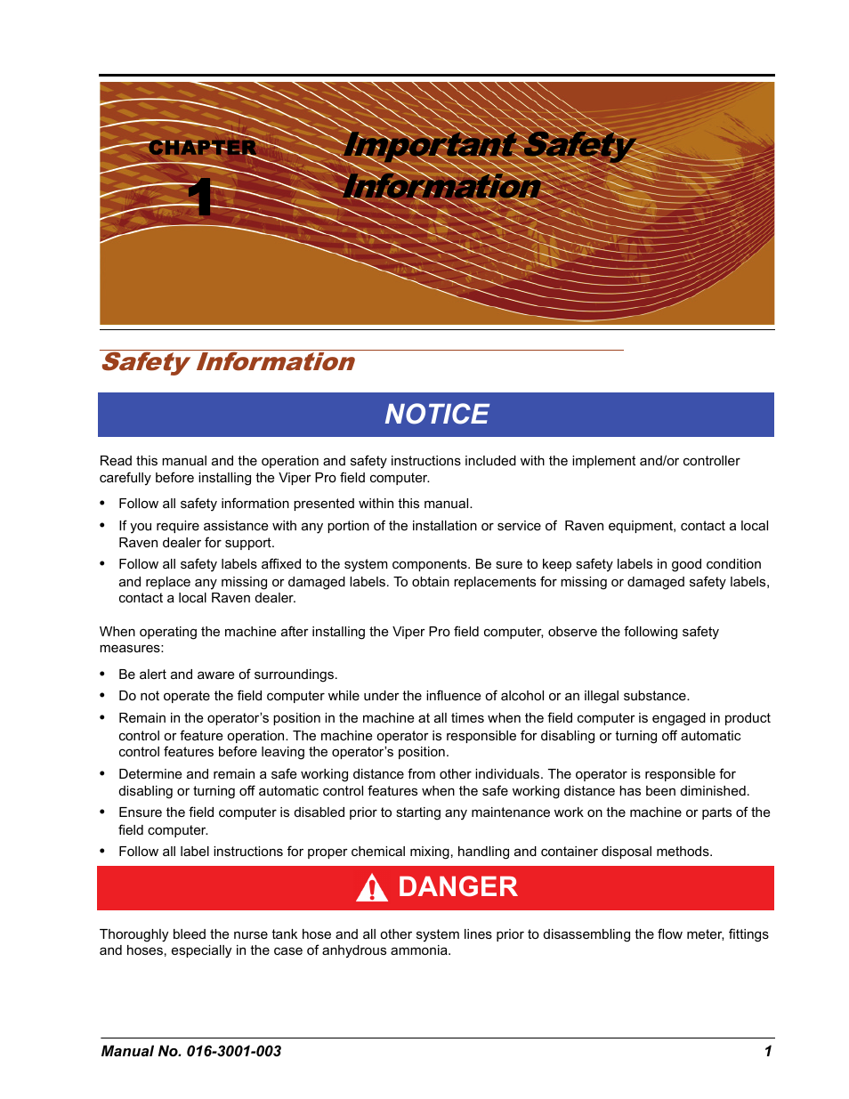 Important safety information, Notice danger, Safety information | Seed Hawk Raven 2012 User Manual | Page 13 / 286