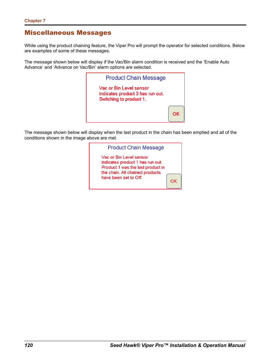 Miscellaneous messages | Seed Hawk Raven 2012 User Manual | Page 132 / 286