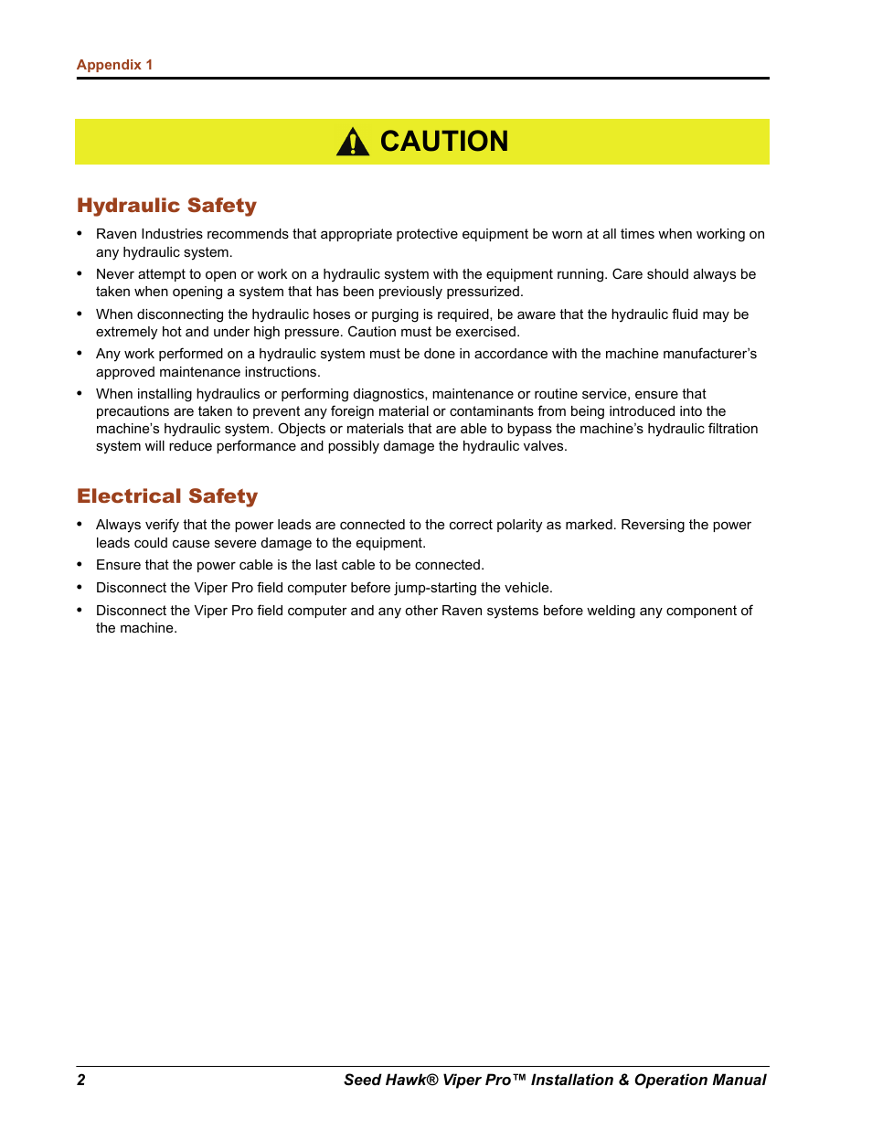 Caution | Seed Hawk Raven 2012 User Manual | Page 14 / 286