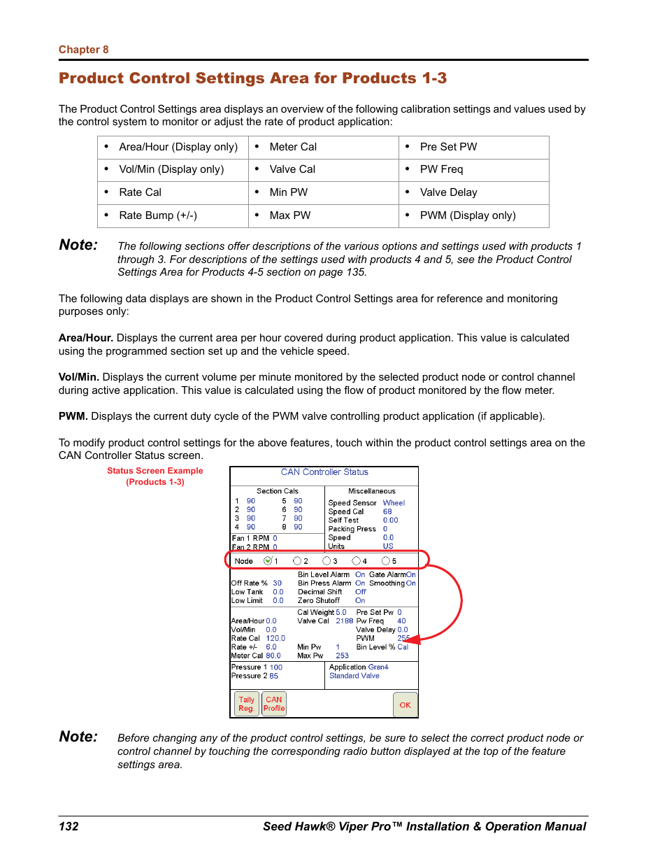 Product control settings area for products 1-3 | Seed Hawk Raven 2012 User Manual | Page 144 / 286