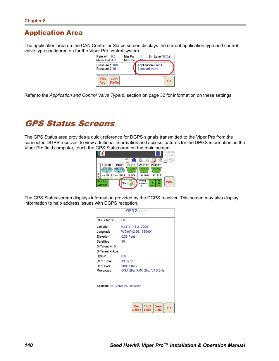 Gps status screens | Seed Hawk Raven 2012 User Manual | Page 152 / 286